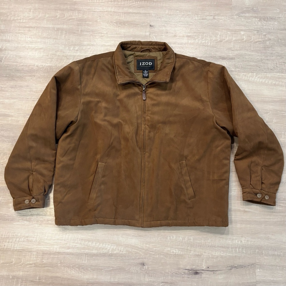 IZOD Men’s Brown Jacket Coat Full Zip Casual Lightweight Classic Size XL Neutral